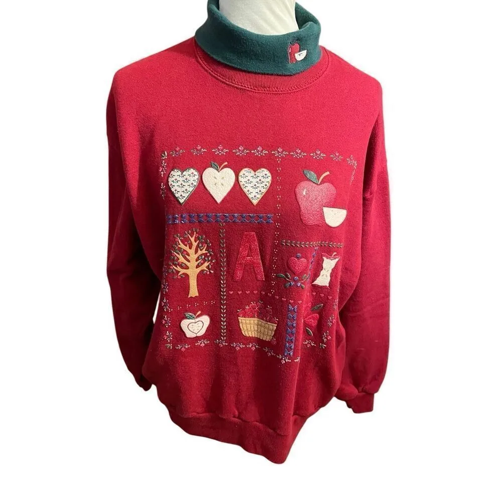 Gopher Sport Vintage 80’s/90’s Country Farm Style Red With Green Turtleneck Pull Size L - Image 2