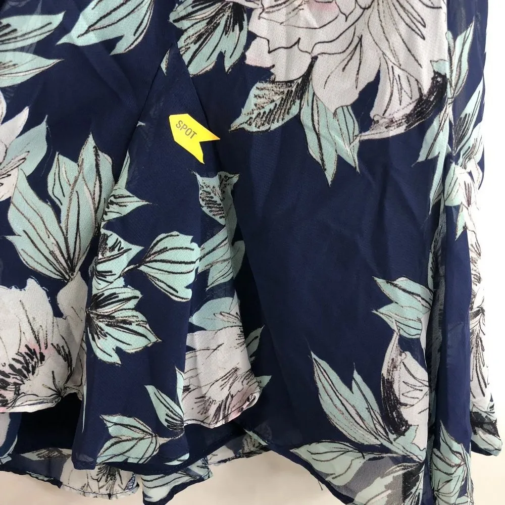 Adrianna Papell Shift Dress Floral Deep V-Neck Cap Sleeve Knee Length Blue 12 - Image 4