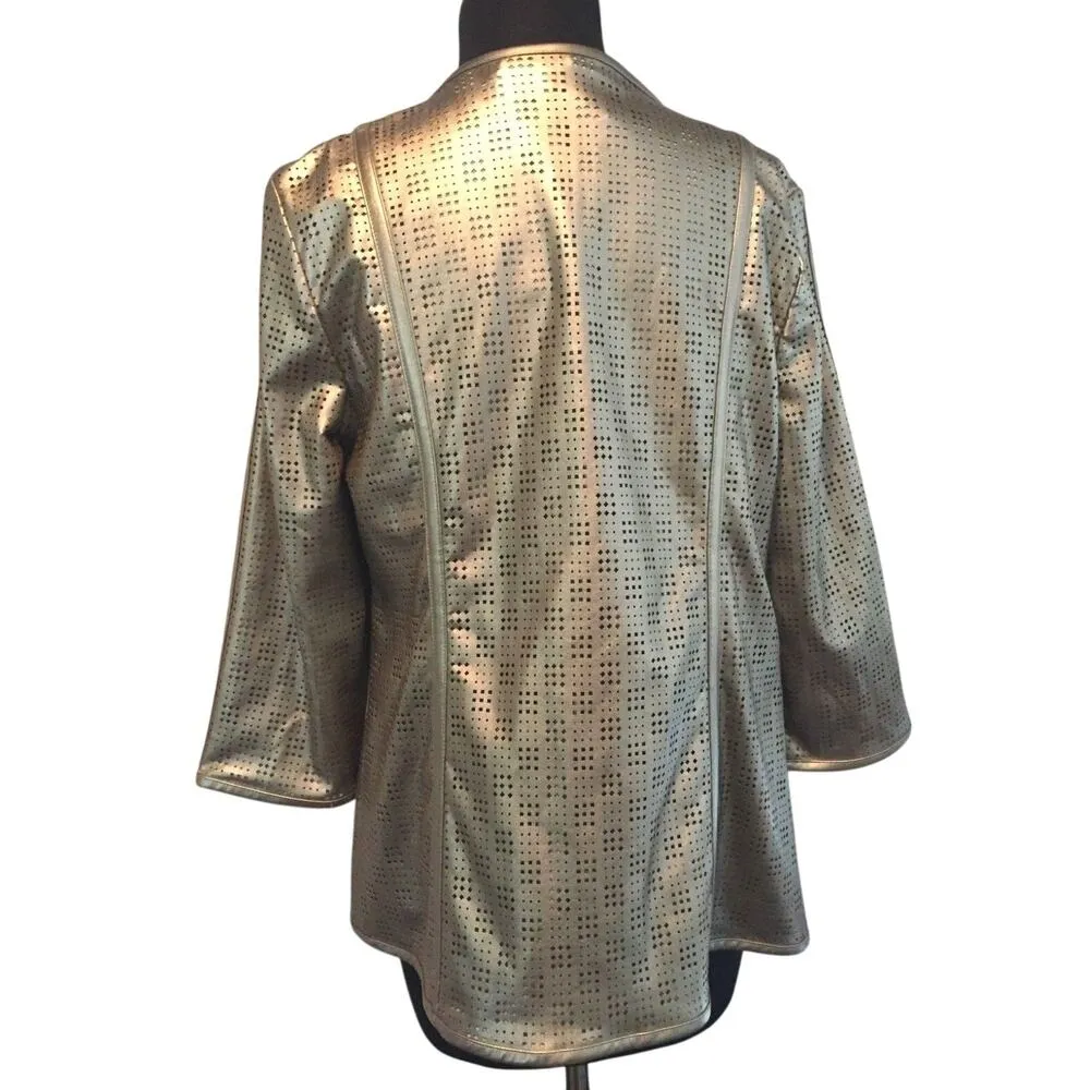 Chico's Traveler's Collection Gold Perforated Open Blazer Jacket Ladies NWT - Image 4