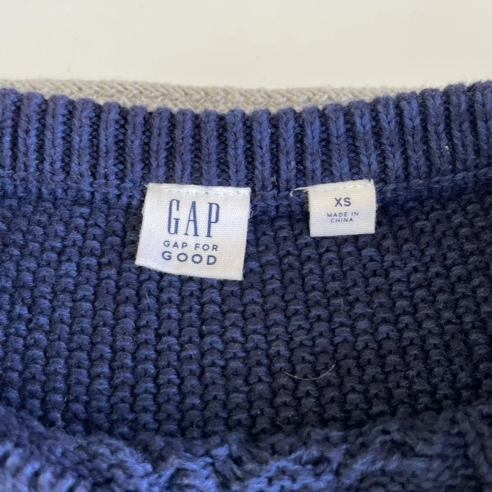 GAP Heather Navy Blue Shaker Knit Cotton Fisherman Crewneck Sweater Size XS - Image 4