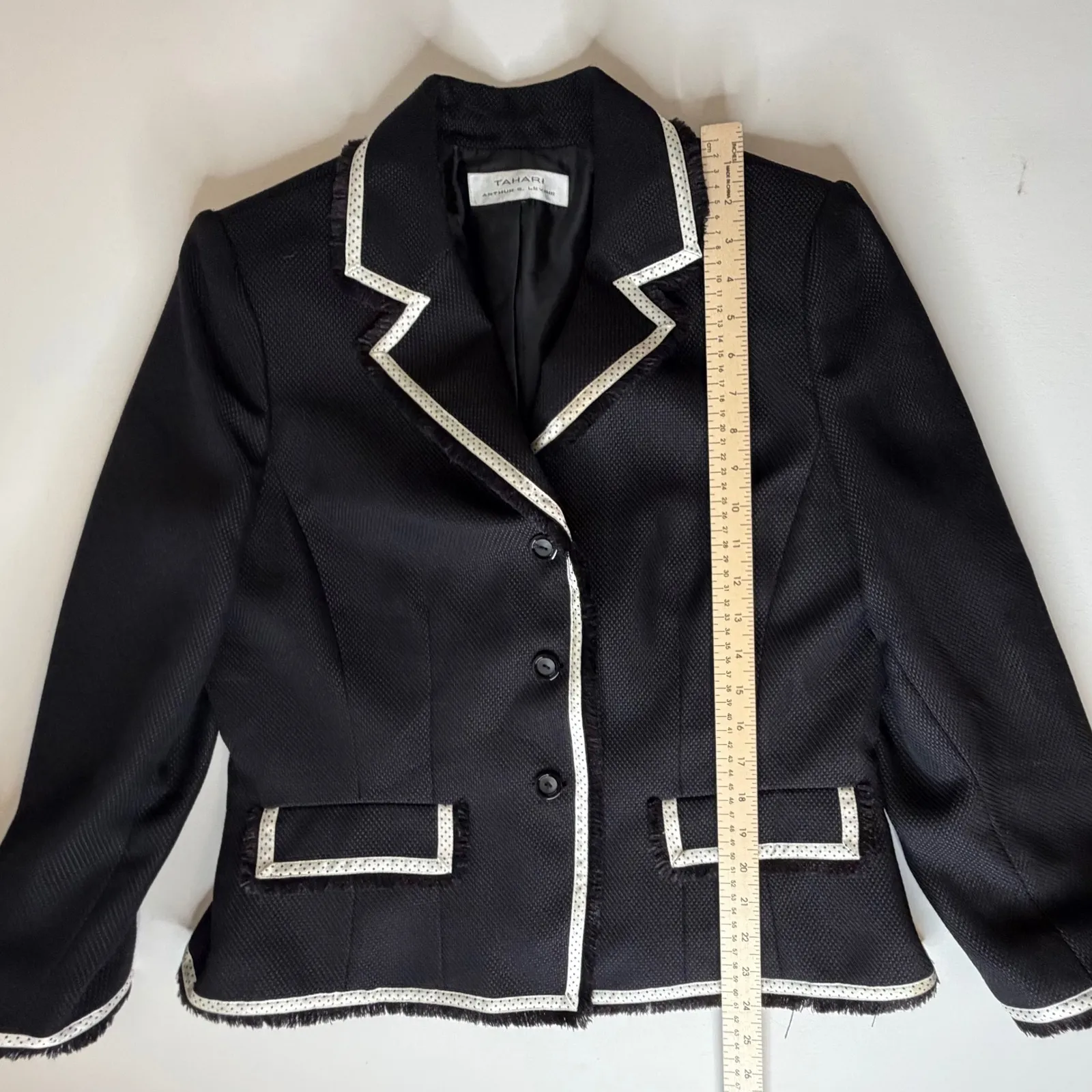 Tahari Arthur S Levine Black Textured Blazer Size L/XL Office Career Structured Size L - Image 7