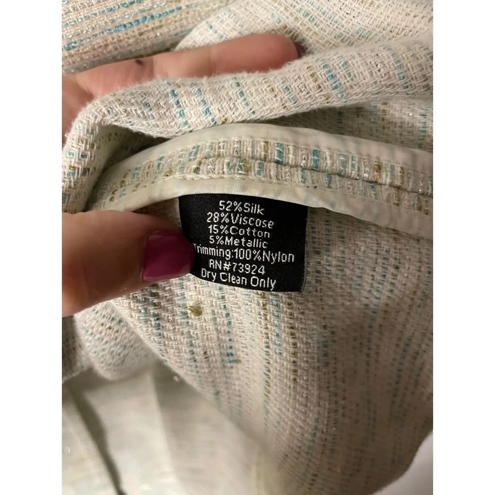 MISOOK Womens L Textured Open Front Kimono Jacket Blazer Silk Blend Metallic - Image 4