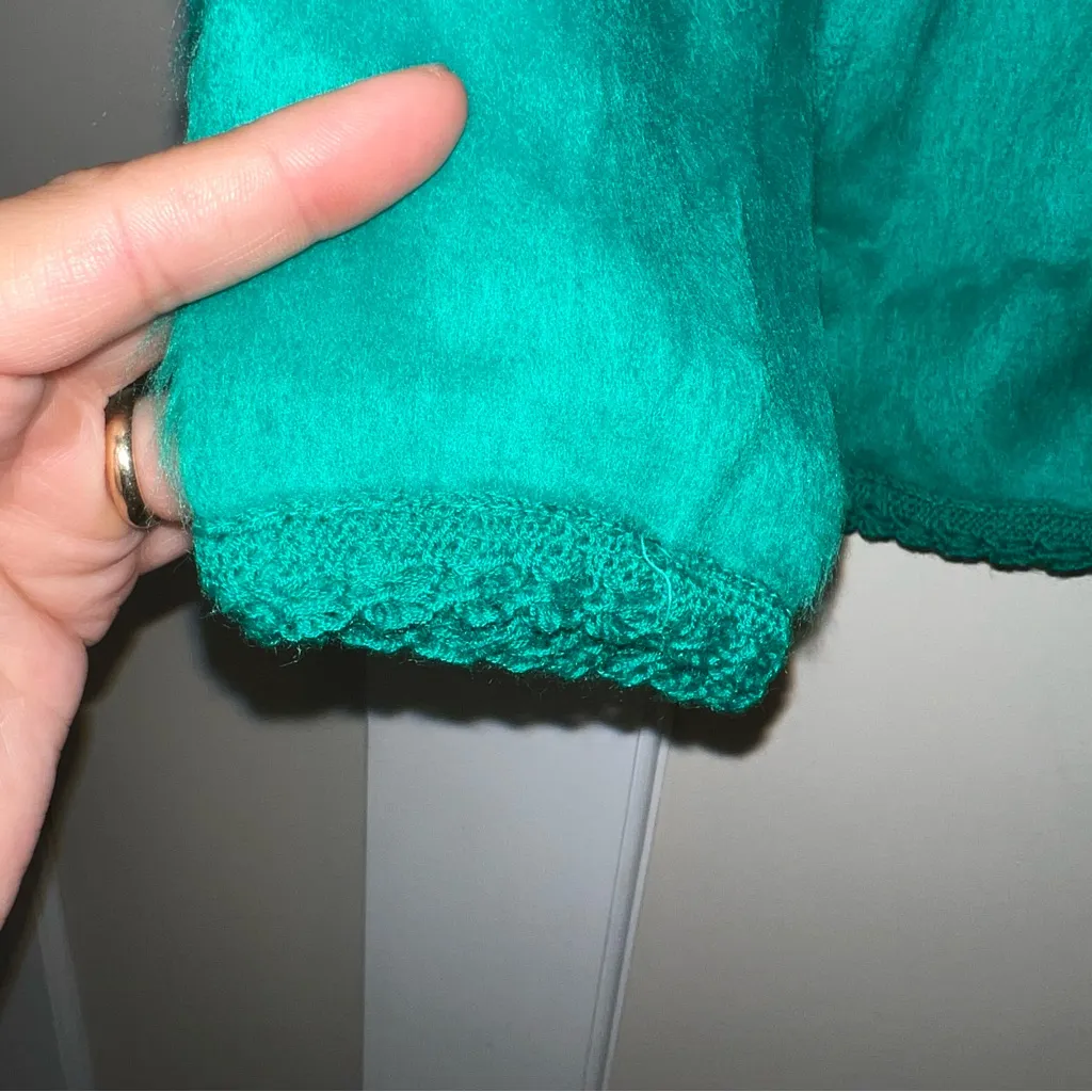 Vintage Forest Green Fuzzy Embroidered Cardigan Semi - Image 5