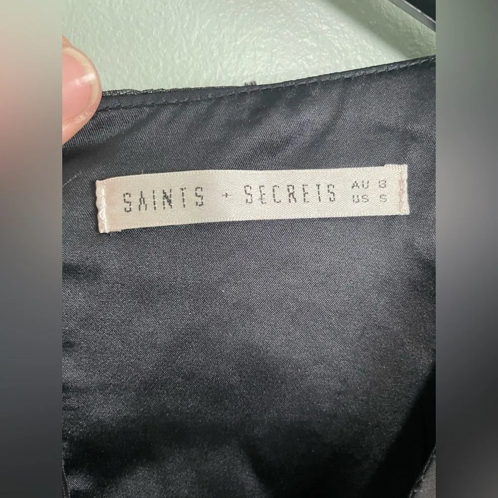 Saints Secrets Dress Women’s Small Black Sheer Witchy Goth Plunge Dark Fairy - Image 3