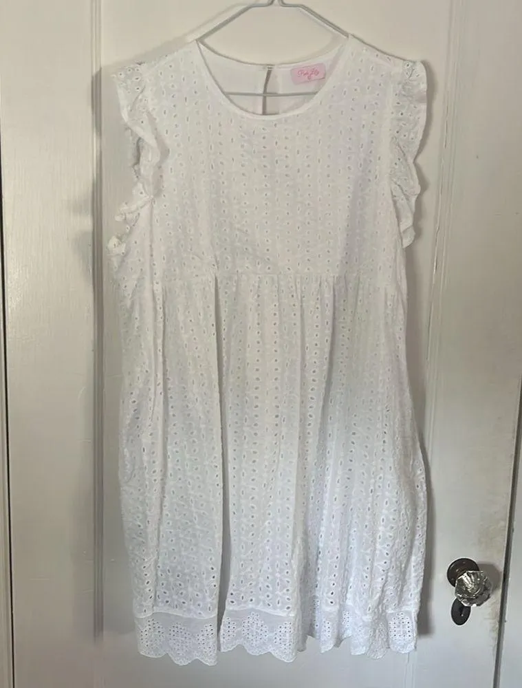 White Round Neck Romper Dress - Image 7