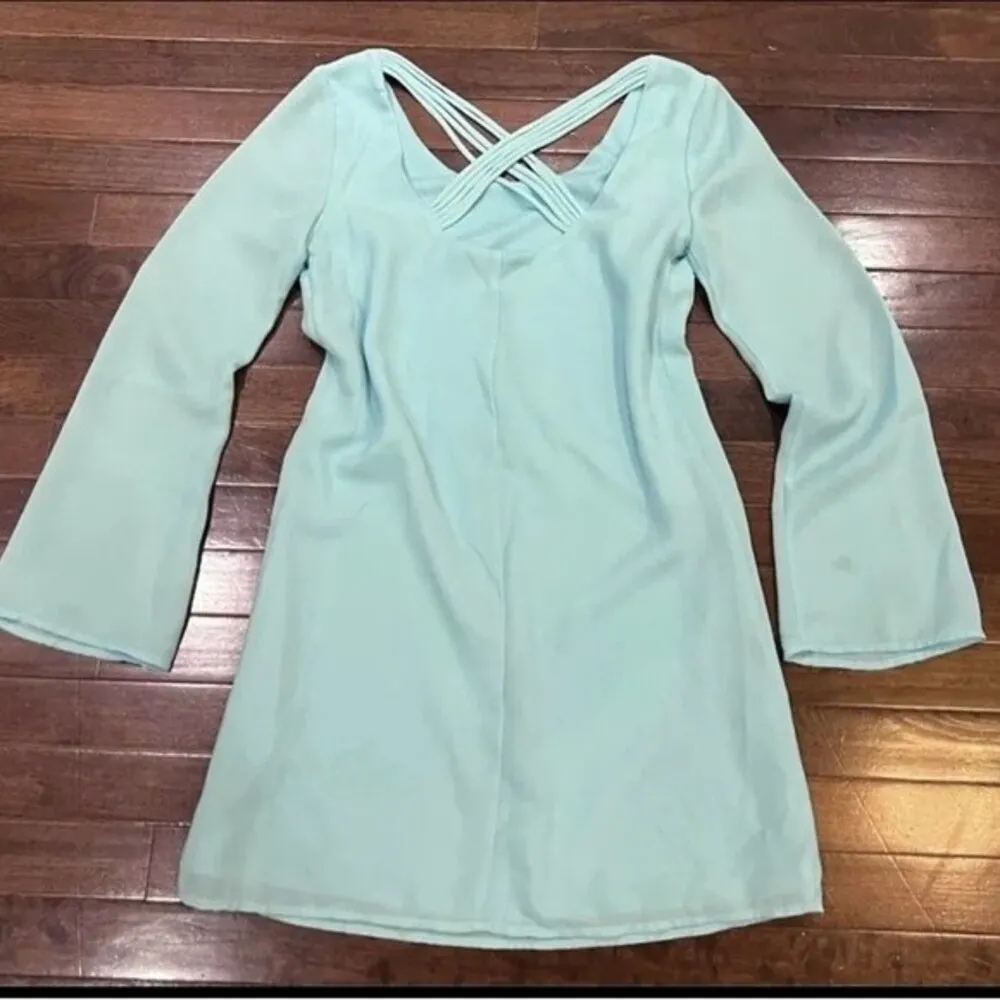 Sky blue cross back chiffon overlay dress size XS - Image 5