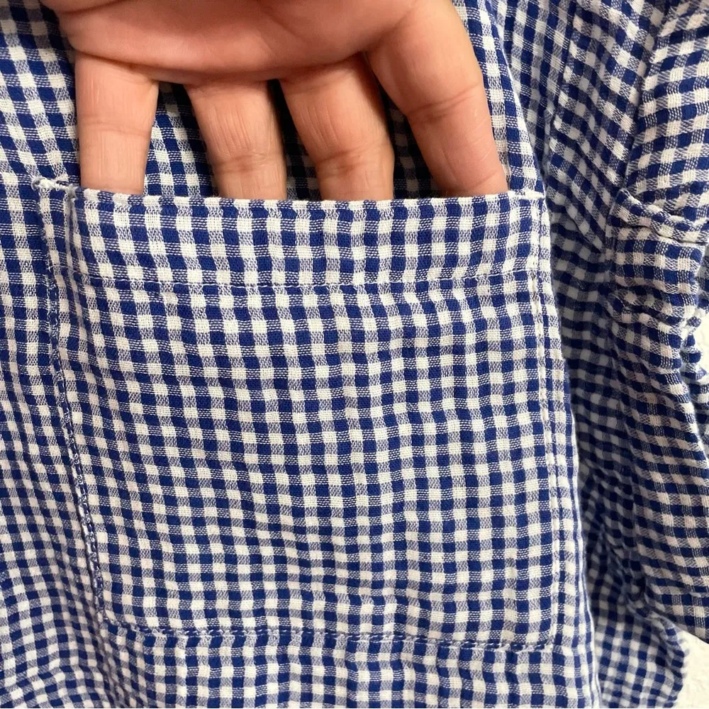 Old Navy Womens Shirt Blouse Blue White Gingham Plaid Boxy Button Up Size XL - Image 8