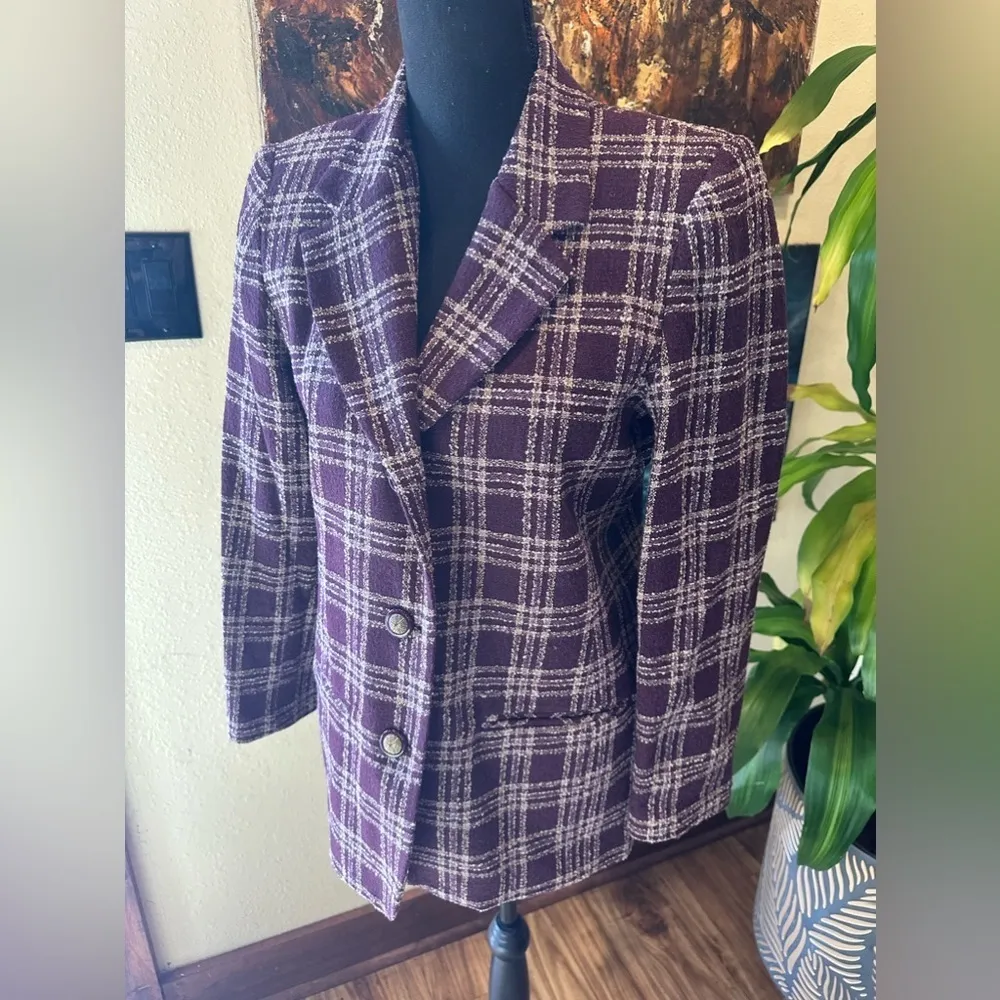 EUC Alfred Dunner  vintage Blazer  Womens Purple Plaid Tweed Button Pockets Sz6p - Image 2