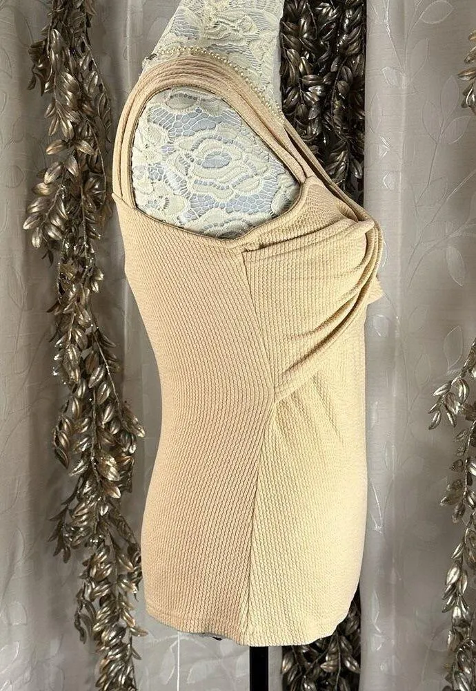 Listicle Women’s M Beige Ribbed Twist Front Sleeveless Top Medium Tank Top Basic - Image 2