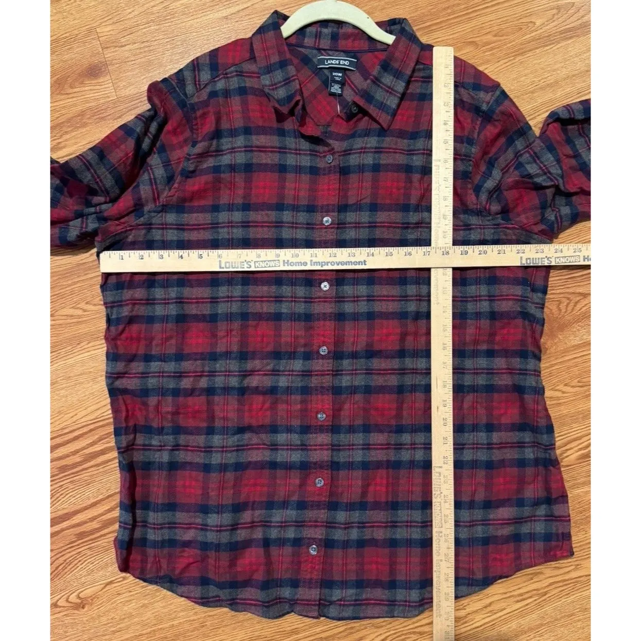 Lands End flannel Charcoal Heather plaid button down shirt 20W Red Gray New - Image 7