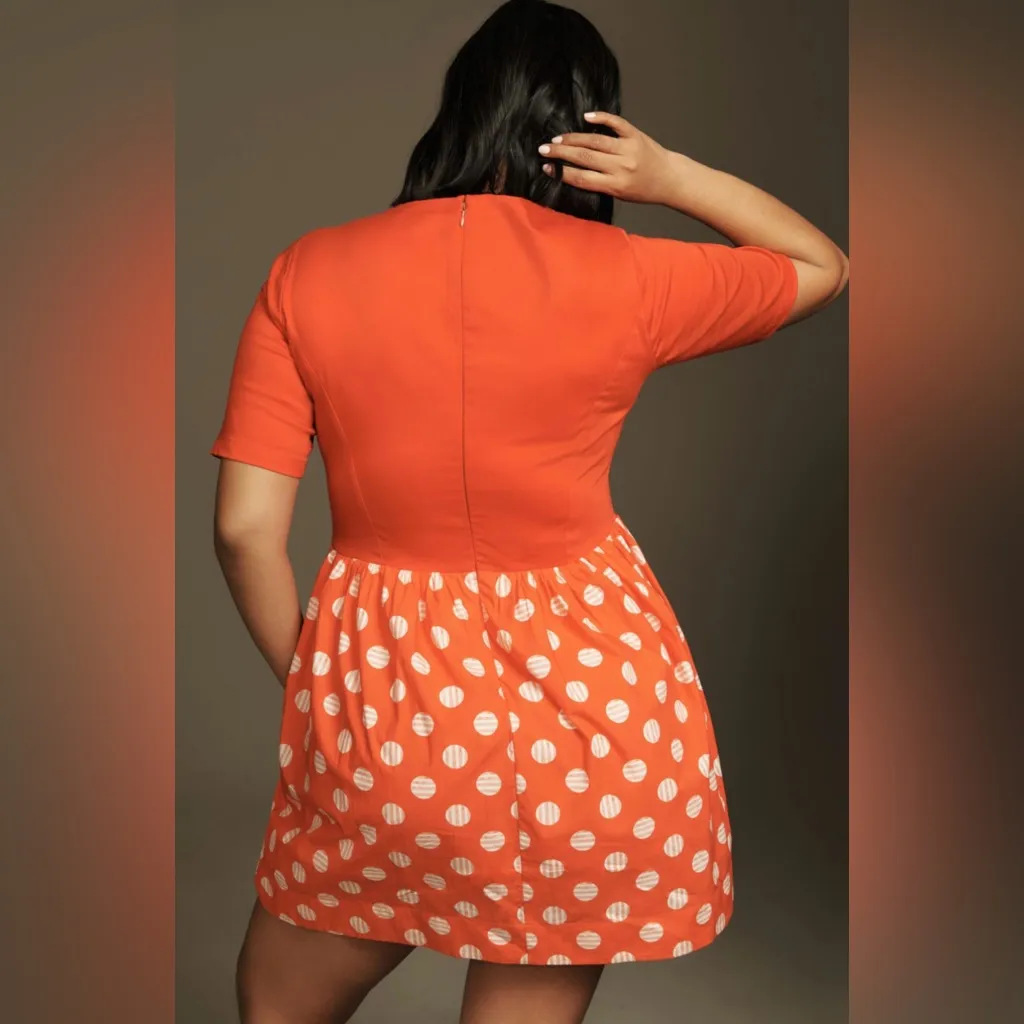 Maeve by Anthropologie Short-Sleeve Square-Neck Rouge Orange Mini Dress Size‎ 2X - Image 4