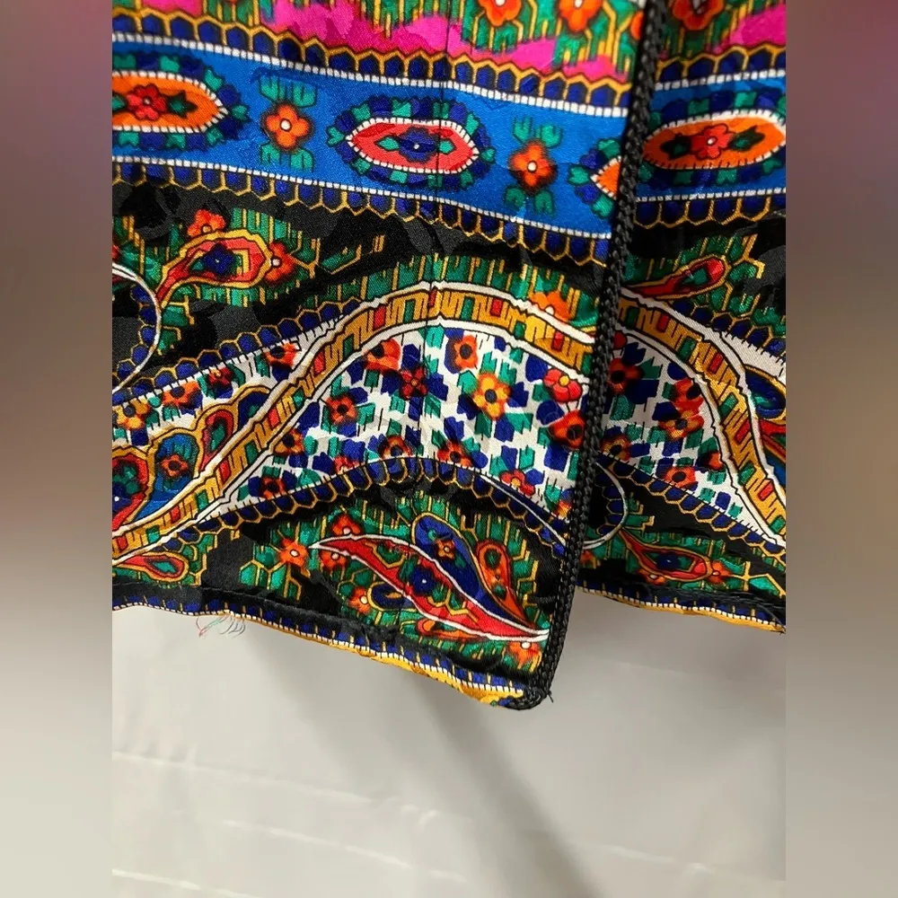 Maggie London Vintage Button Up Madarin Collar 100% silk Floral Blouse Boho 10 - Image 8