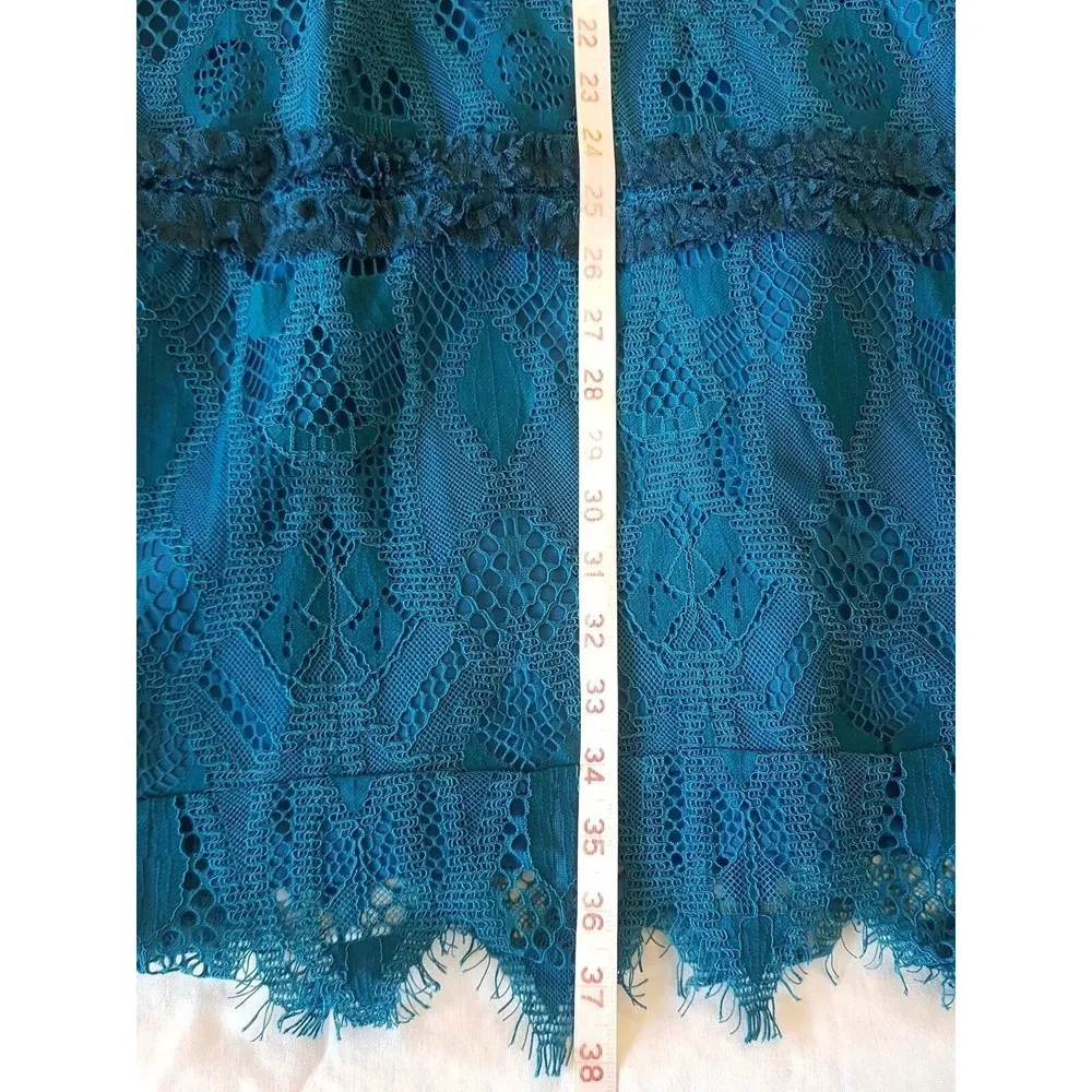 Foxiedox Womens Dress Size Medium Crochet Teal Blue Lace Gloria Bell Sleeve - Image 14