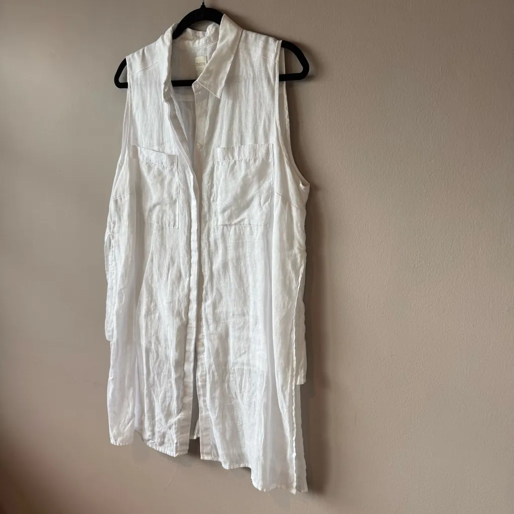 Chico’s Women’s 100% Linen Sleeveless Long Button Down Tunic Blouse Size‎ 2 - Image 6