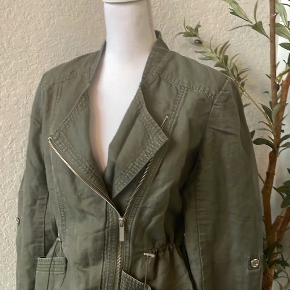Kenneth Cole New York Women’s Utility Moto Style Linen Blend Jacket Size Small Green - Image 7