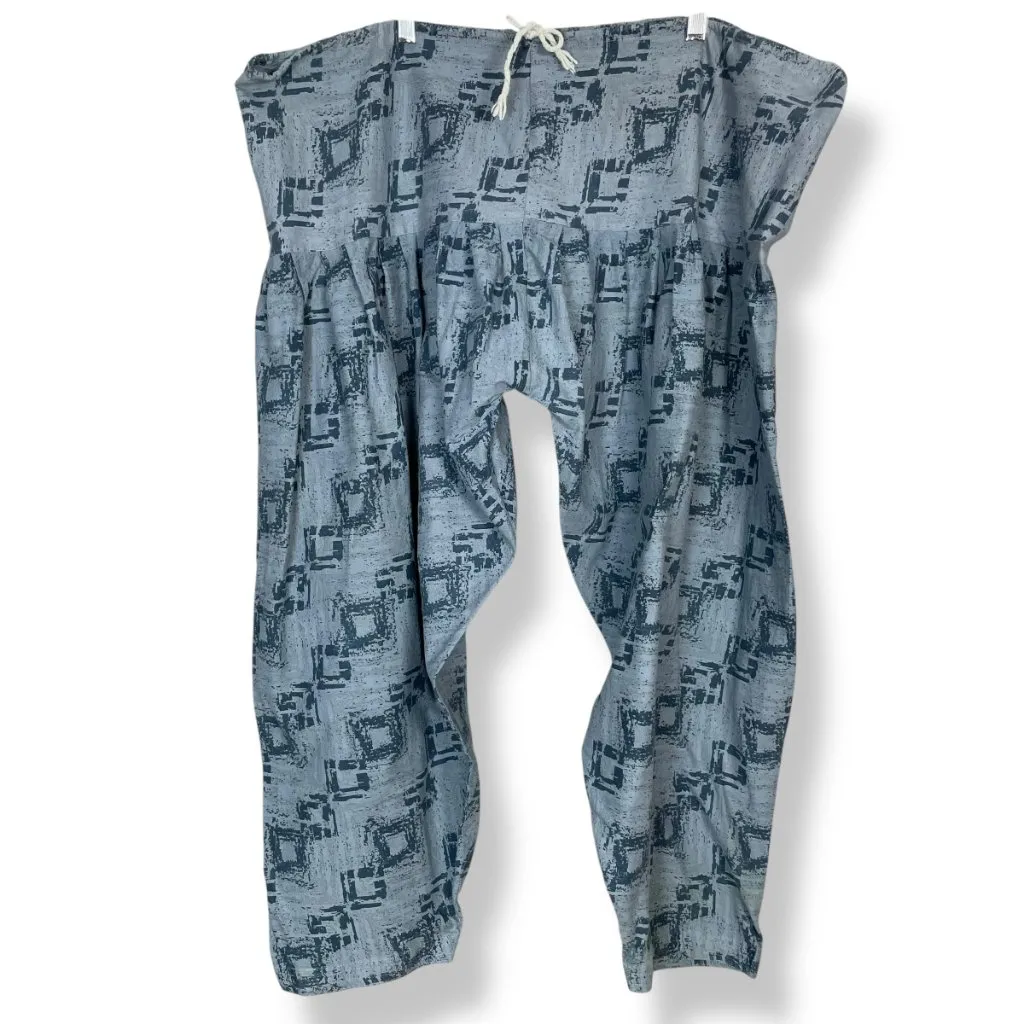 Handmade Salwar Pants Square Pattern‎ Blue Gathered Fabric Tie Waist One Size - Image 2