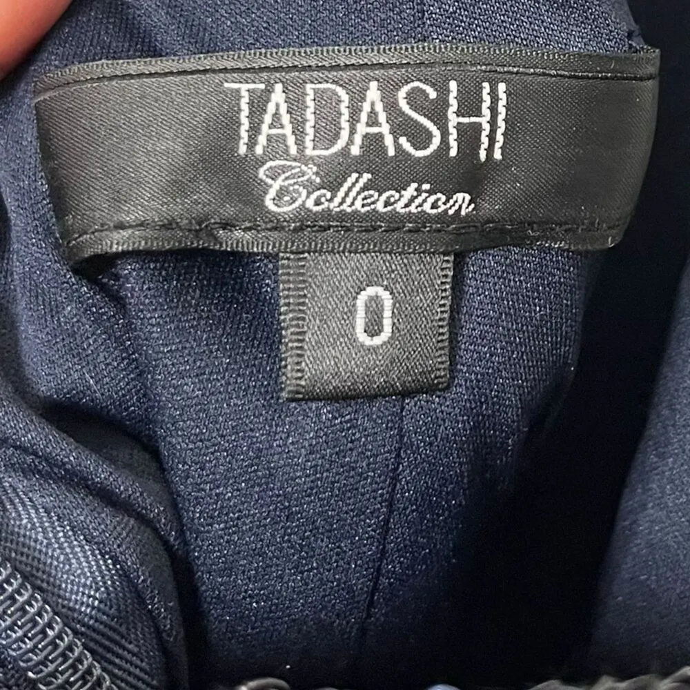 Tadashi Collection Navy Silk Chiffon Beaded Gown Formal Evening Dress Size 0 - Image 9