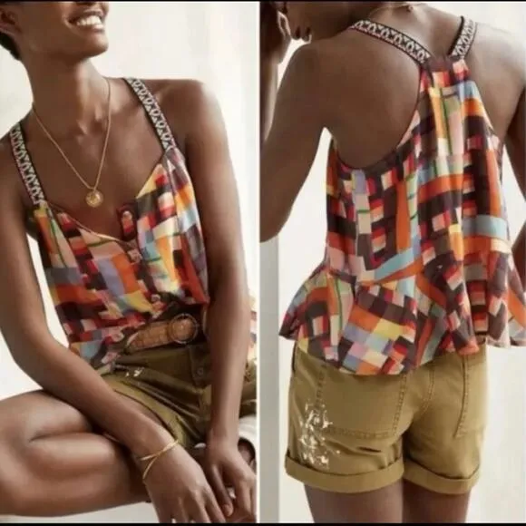 Anthropologie Pilcro Abstract Peplum Tank Top Small Women’s Multicolor - Image 2