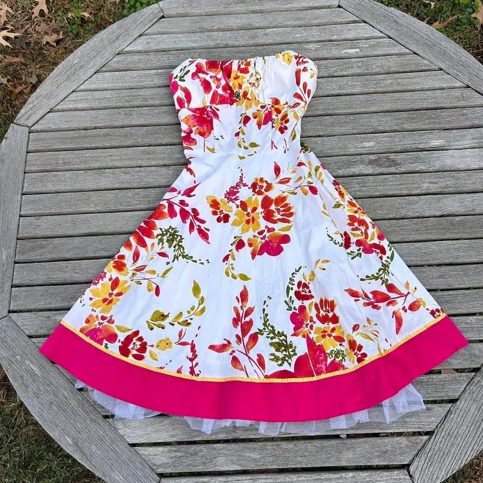 Stunning white & pink y2k strapless‎ dress size 3 (xs - Image 2