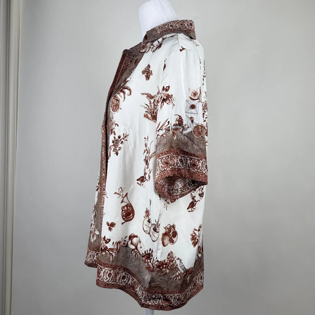 Rachel Zoe Satin Short Sleeve Button Down Collared Blouse Shirt Boho Brown Small - Image 6