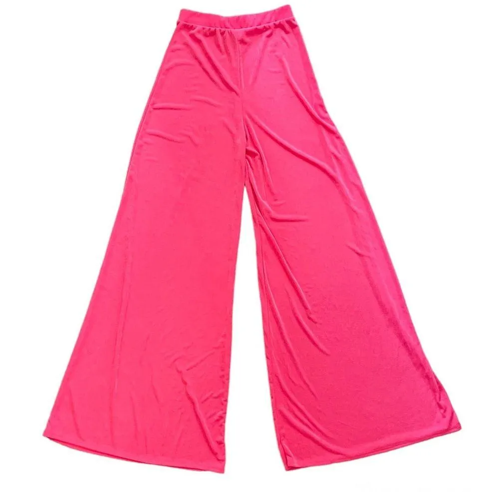 Y2K Pink Shimmer Barbie Flare Trouser Pull On Pants Wide Leg Flare Sz S/M Size M - Image 2