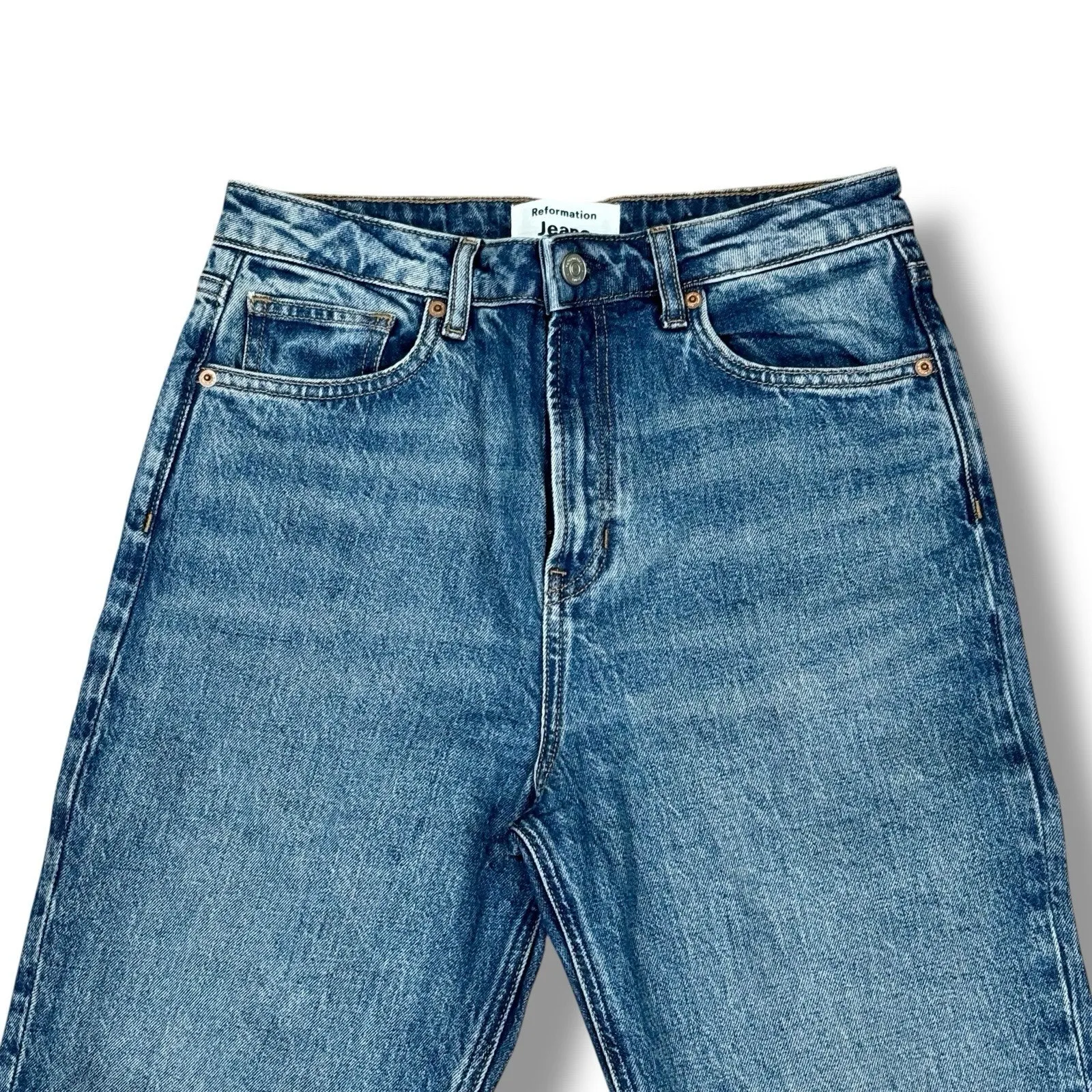 Reformation Size 28 Liza Blue Organic Denim Ultra High Rise Straight Jeans - Image 4