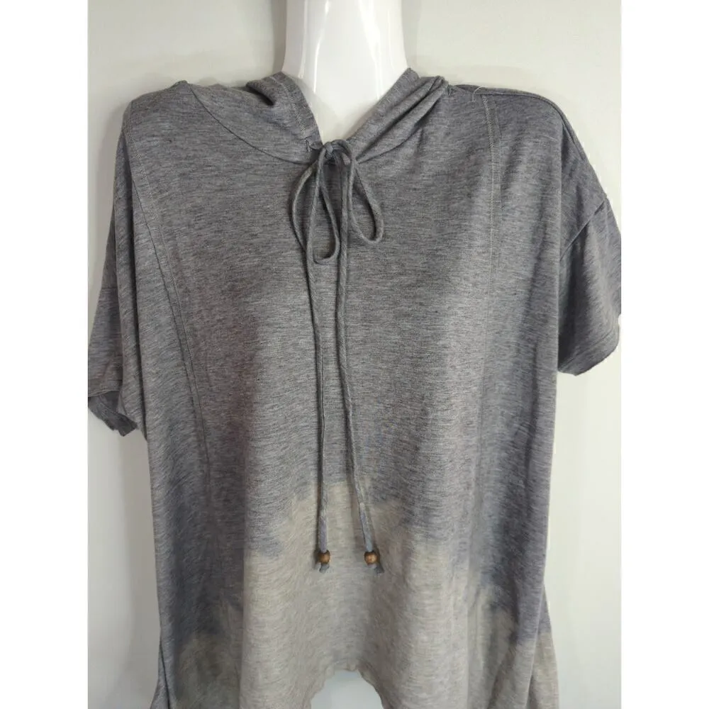 Moon River Gray Ombre Dip Dye Asymmetrical Hooded Shark Bite Hem Top Small NWT - Image 2