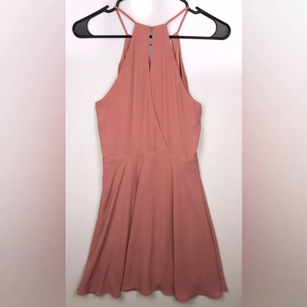 Express Women’s Chiffon Pink Cutout Detail Neck Pleated Sleeveless Dress - Image 5