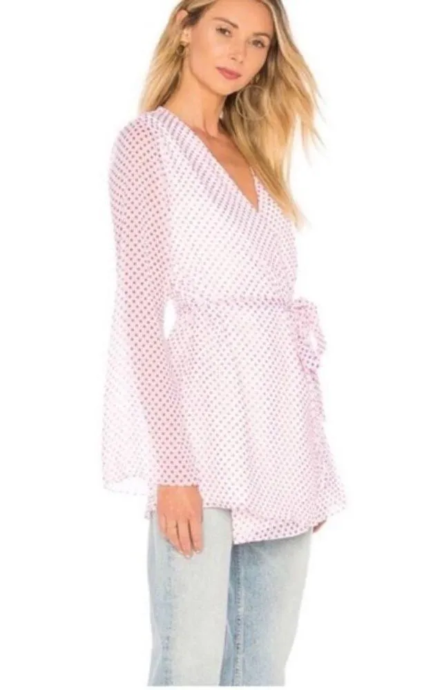 Revolve Lovers + Friends Dress S NWT Lipstick Dot Mini Wrap Polka Dot Pink Party - Image 5