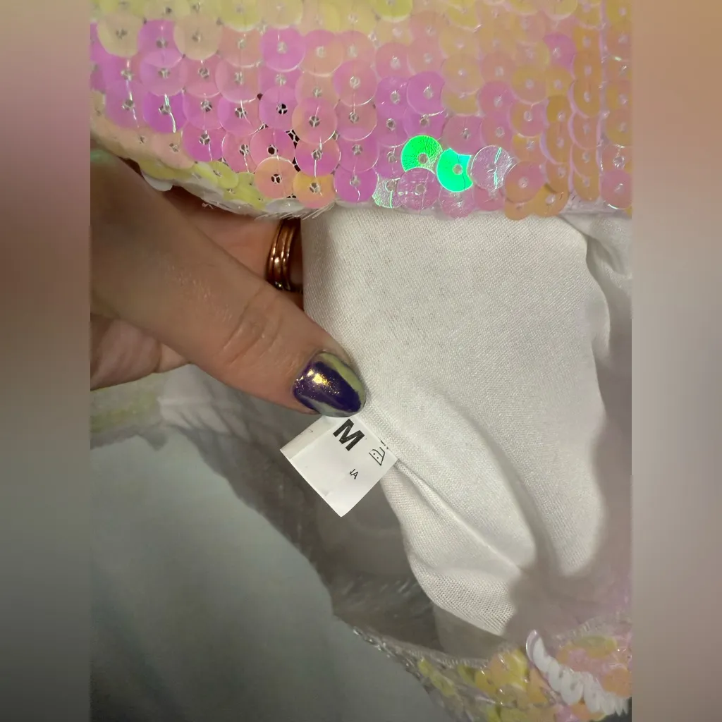 Blushing Hearts Iridescent Sequin Pink Heart TShirt Dress Size Medium White - Image 5