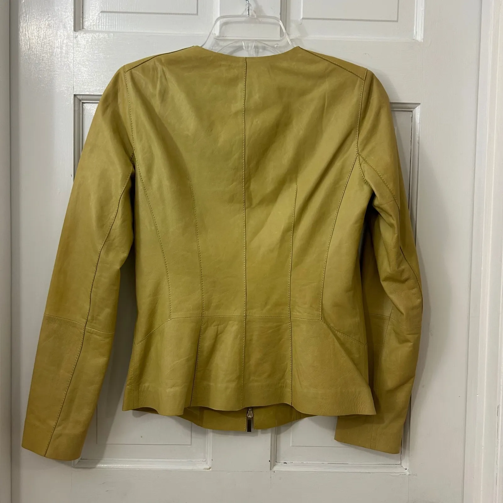 Lafayette 148 New York Maris Lambskin Jacket Sz 0 Yellow Fitted Zip Front READ - Image 5