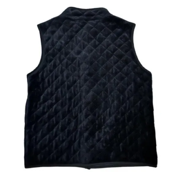 Quilted Velour Snap Closure Black Vest Med Old Money Quiet Luxury Preppy Coastal - Image 2