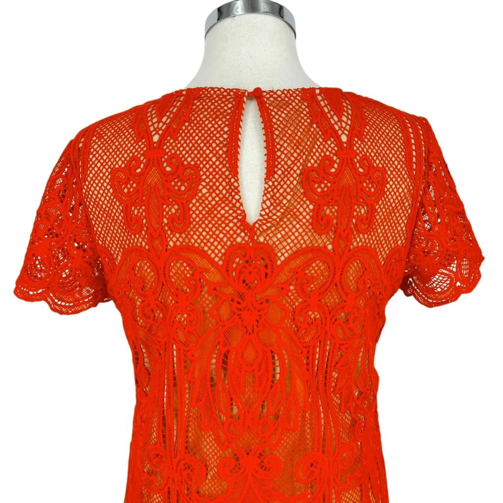 Skies Are Blue Lace Crochet Overlay Short Sleeve Dress Orange Size Medium - Image 6