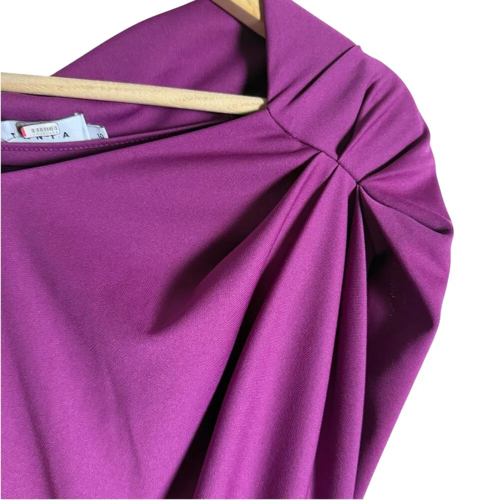 Tanya Taylor Nami Purple Asymmetric Boat Neck Draped Cap Sleeve Gown Size 10 - Image 8