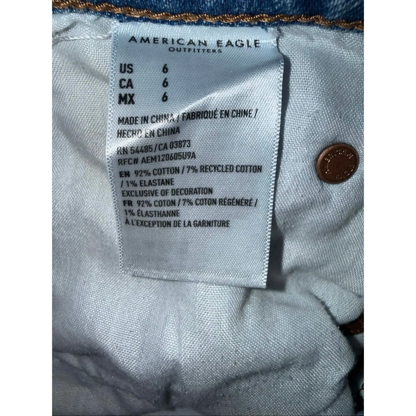 AE stretch highest rise 90’s boyfriend shorts light wash distressed cut offs siz - Image 7