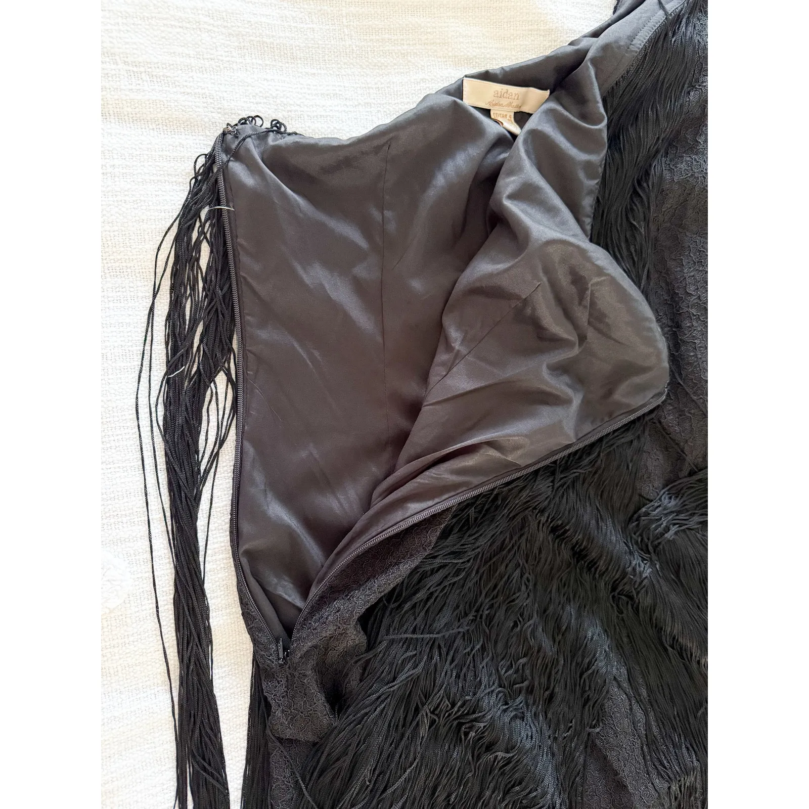 Aidan by Aidan Mattox | One Shoulder Flapper Style Black Dress with Fringe | 4 - Image 9