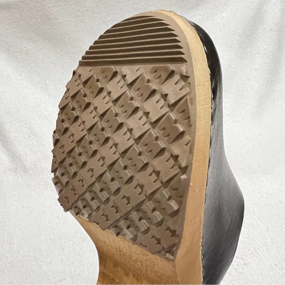 Marcus Black Leather Wooden Swedish Clogs Size 36 - Image 13