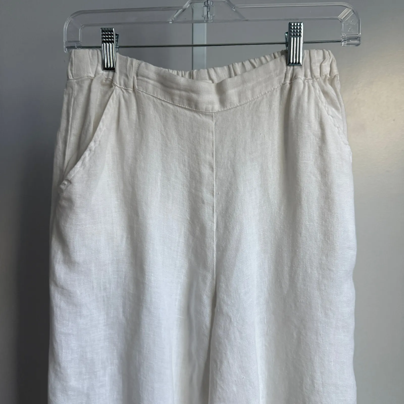 CP shades 100% linen white wide leg elastic waist minimalist BoHo pants sz S - Image 2