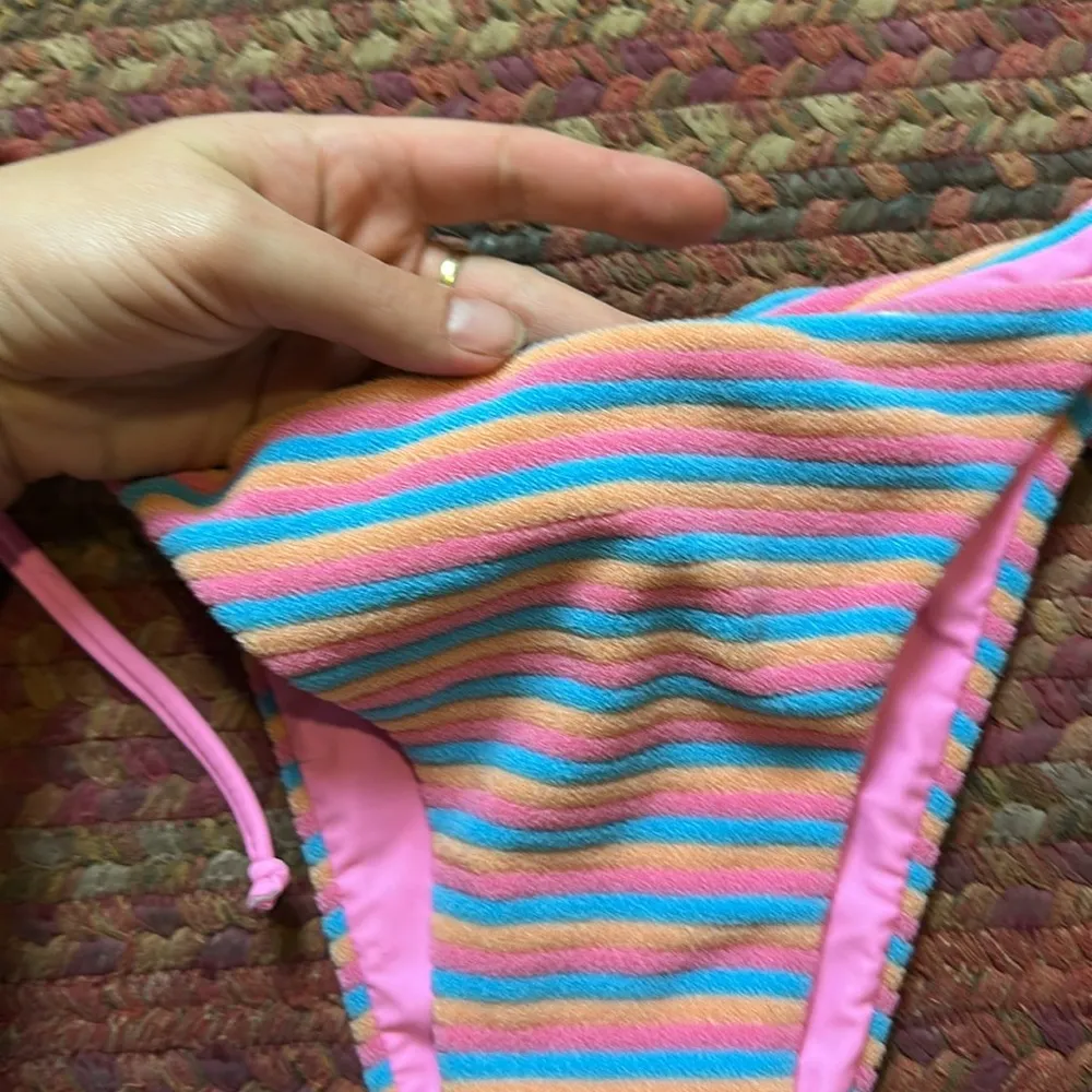 NWOT PINK TERRY CLOTH CANDY STRIPE SIDE TIE HIGH CUT BIKINI BOTTOMS - Image 2