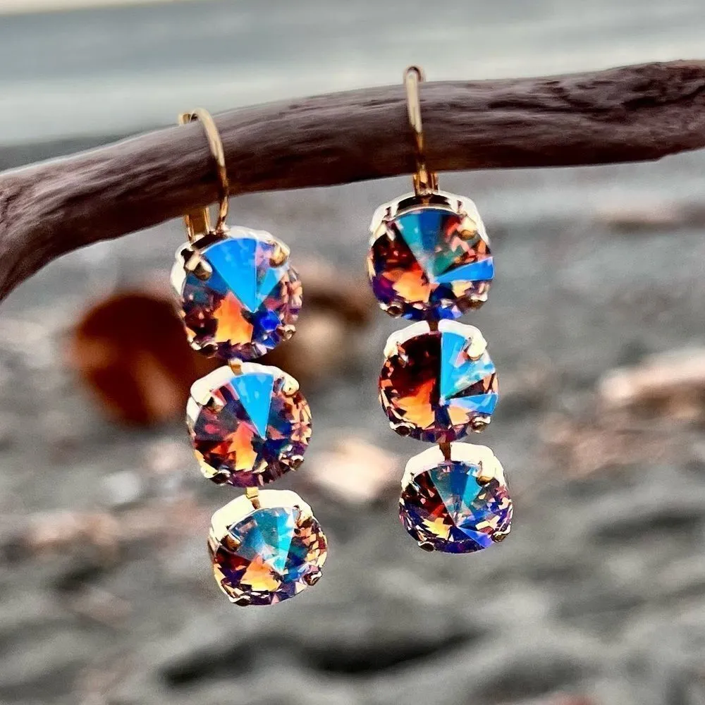 Handcrafted Earrings with Shimmering Swarovski Crystals Gold - Image 3