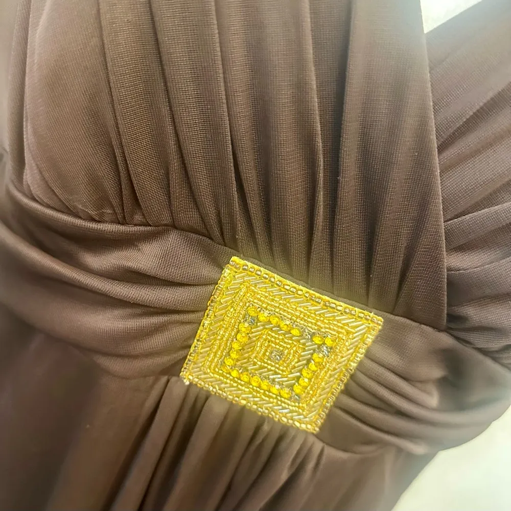 VTG Y2K 90s BabyDoll Chiffon Midi Dress Sz 12 Brown Fairy Grunge Whimsigoth Sexy - Image 4