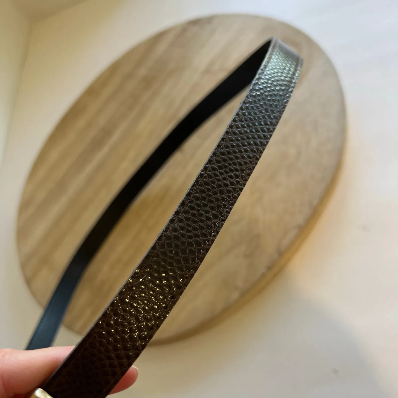 Vintage 90s Brown Vegan Snake Skin Leather Thin Golden Buckle Belt Size M/L Size M - Image 3