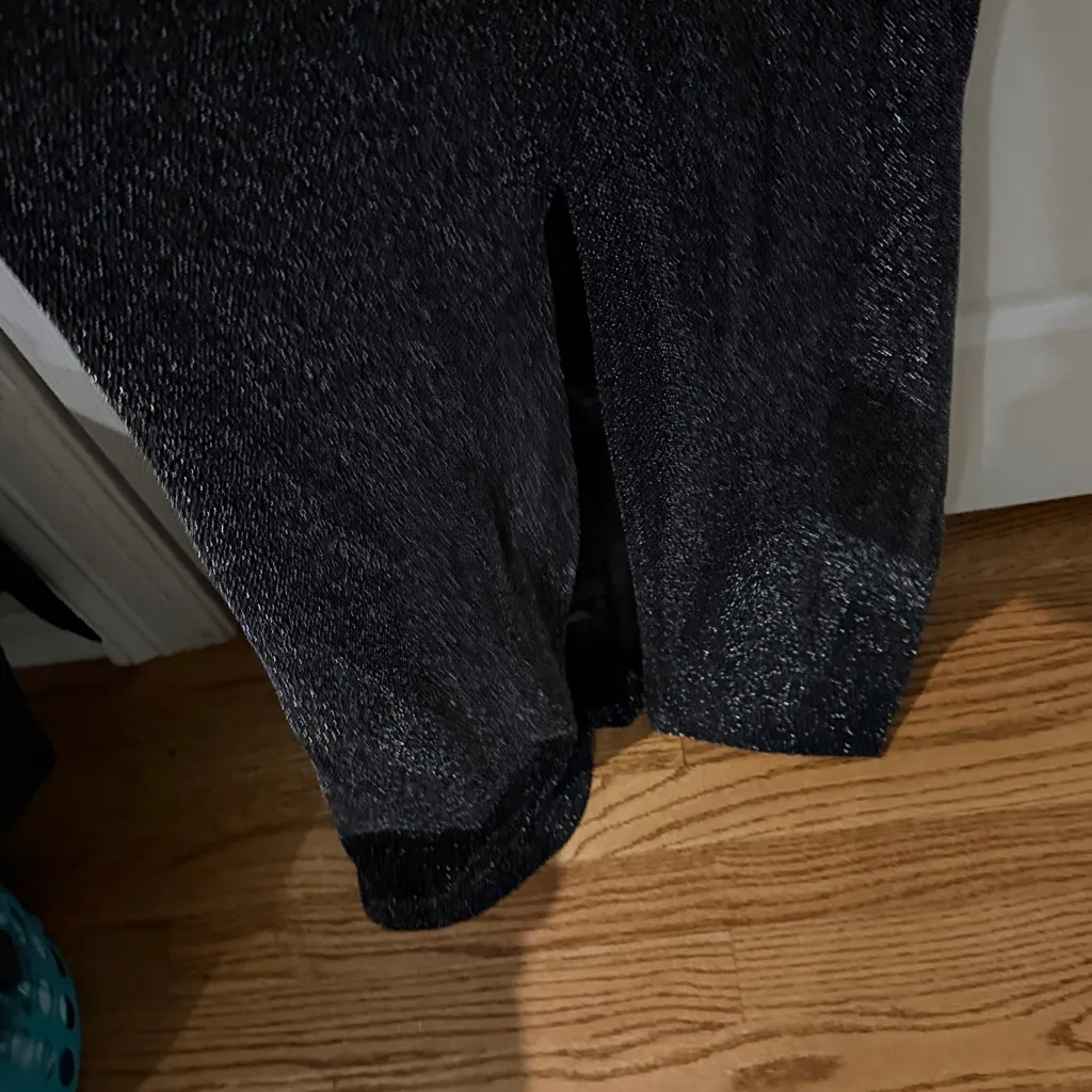 VINTAGE Papell Boutique Black Dress size 6 stretchy, black, silver metallic long - Image 4