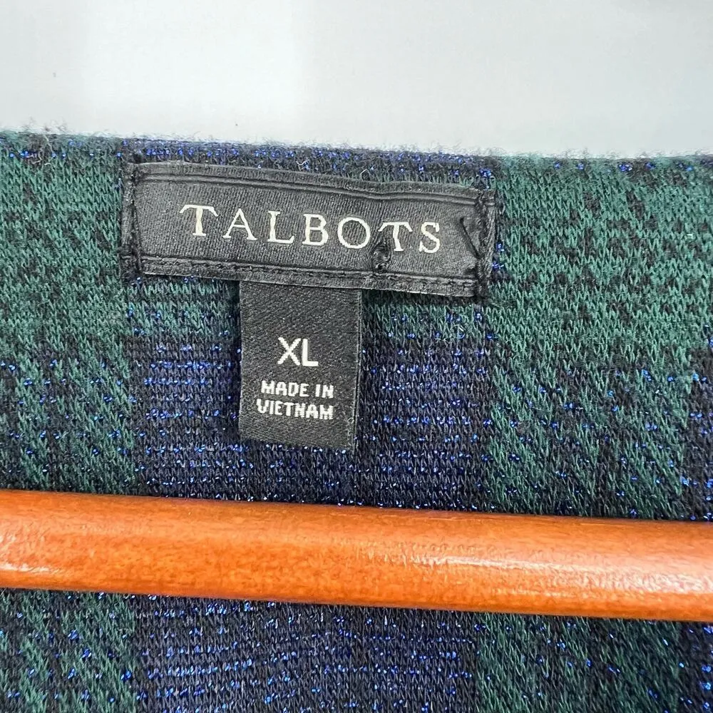 Talbots Women’s Tartan Plaid Blouse Long Sleeve Zipper Details Green Blue sz XL - Image 7