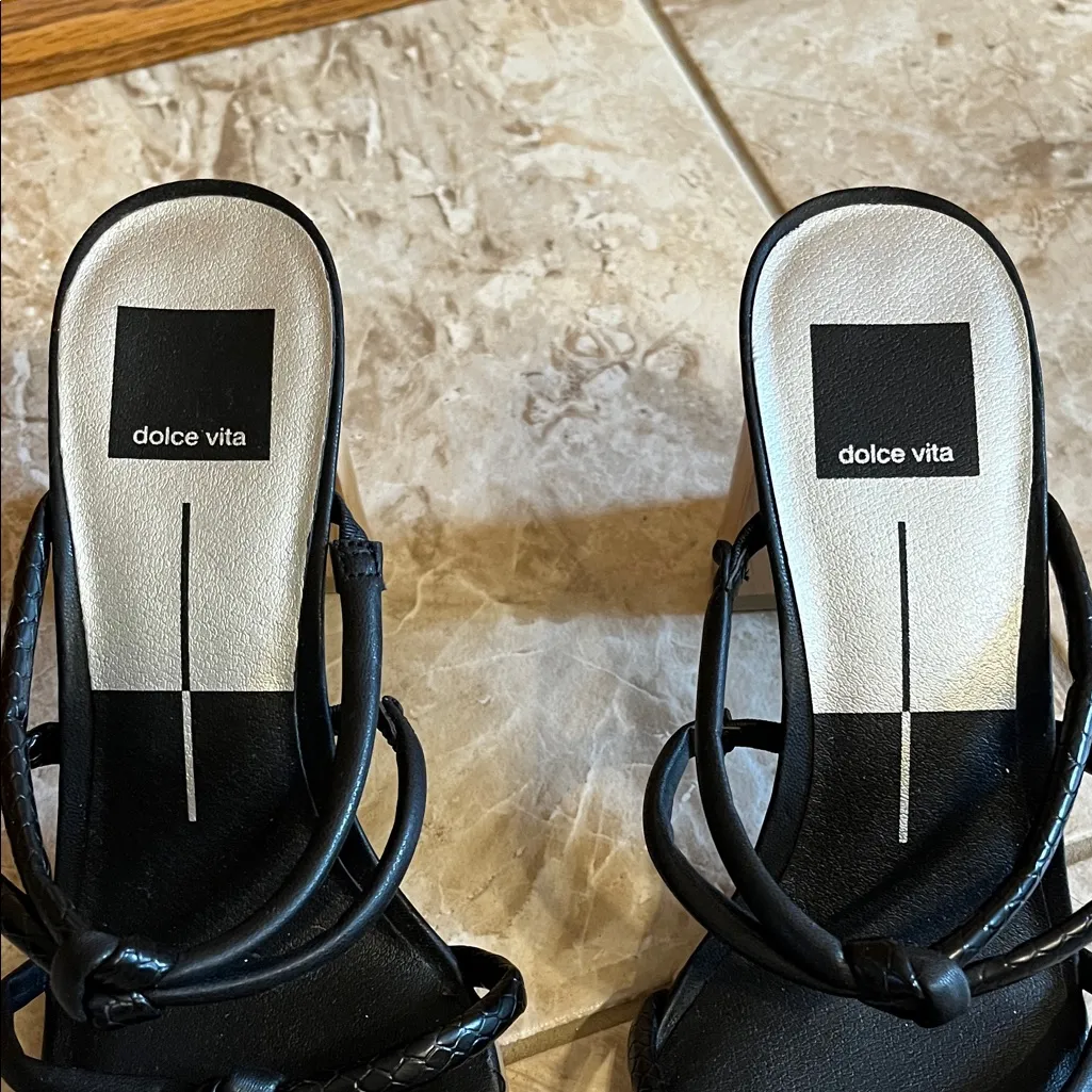 Dolce Vita Strappy Square Toe Heels w/ Faux Wooden Block Heel - Image 5