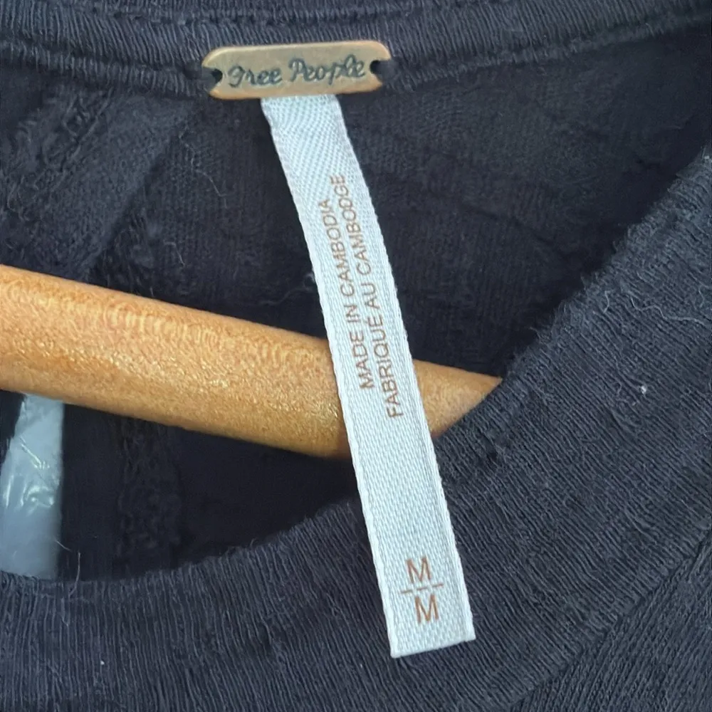 Free People Right On Time Tie Back Peplum Cotton Blend Tunic Top Black Blue M - Image 11