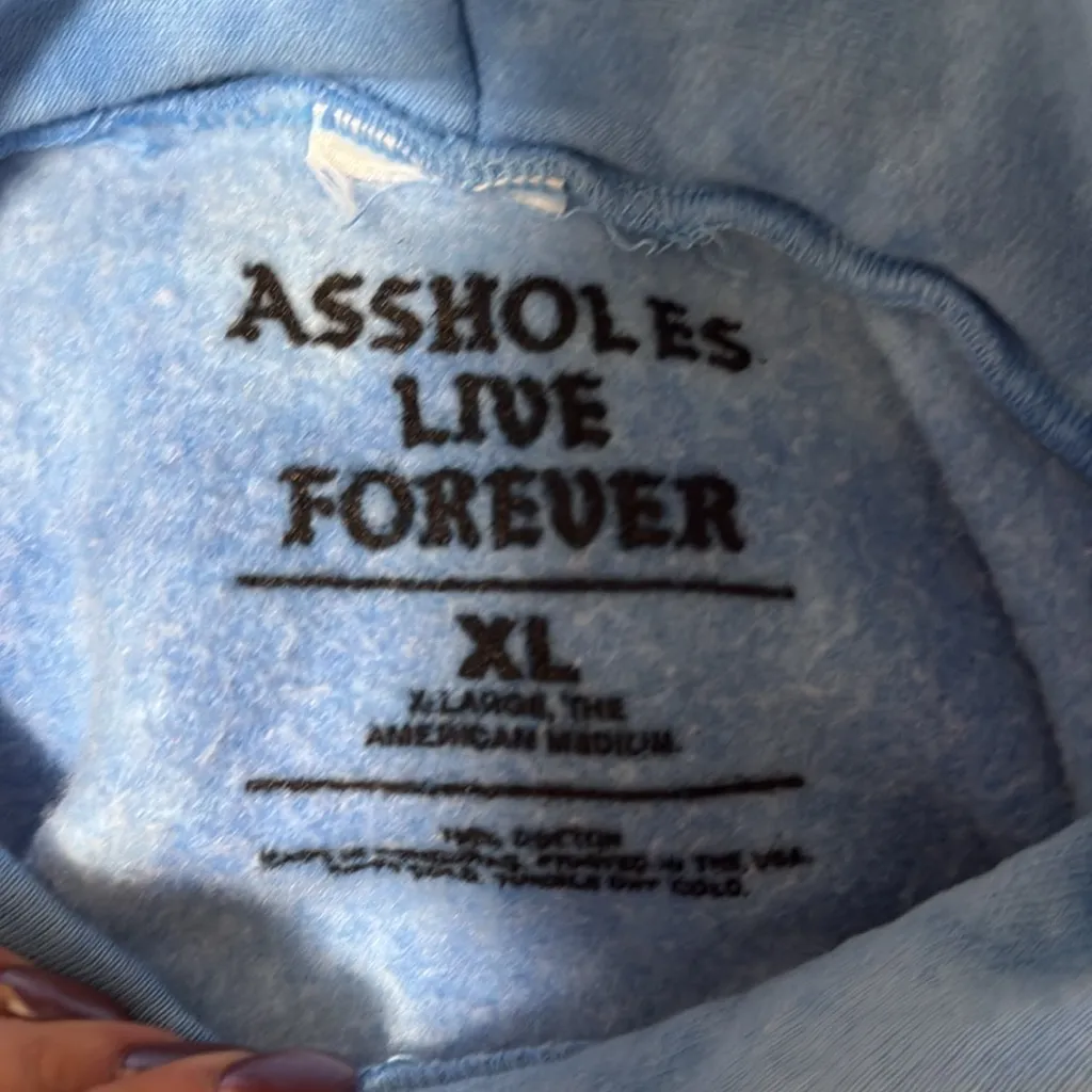 Assholes Live Forever woman size XL hoodie sweatshirt blue - Image 5