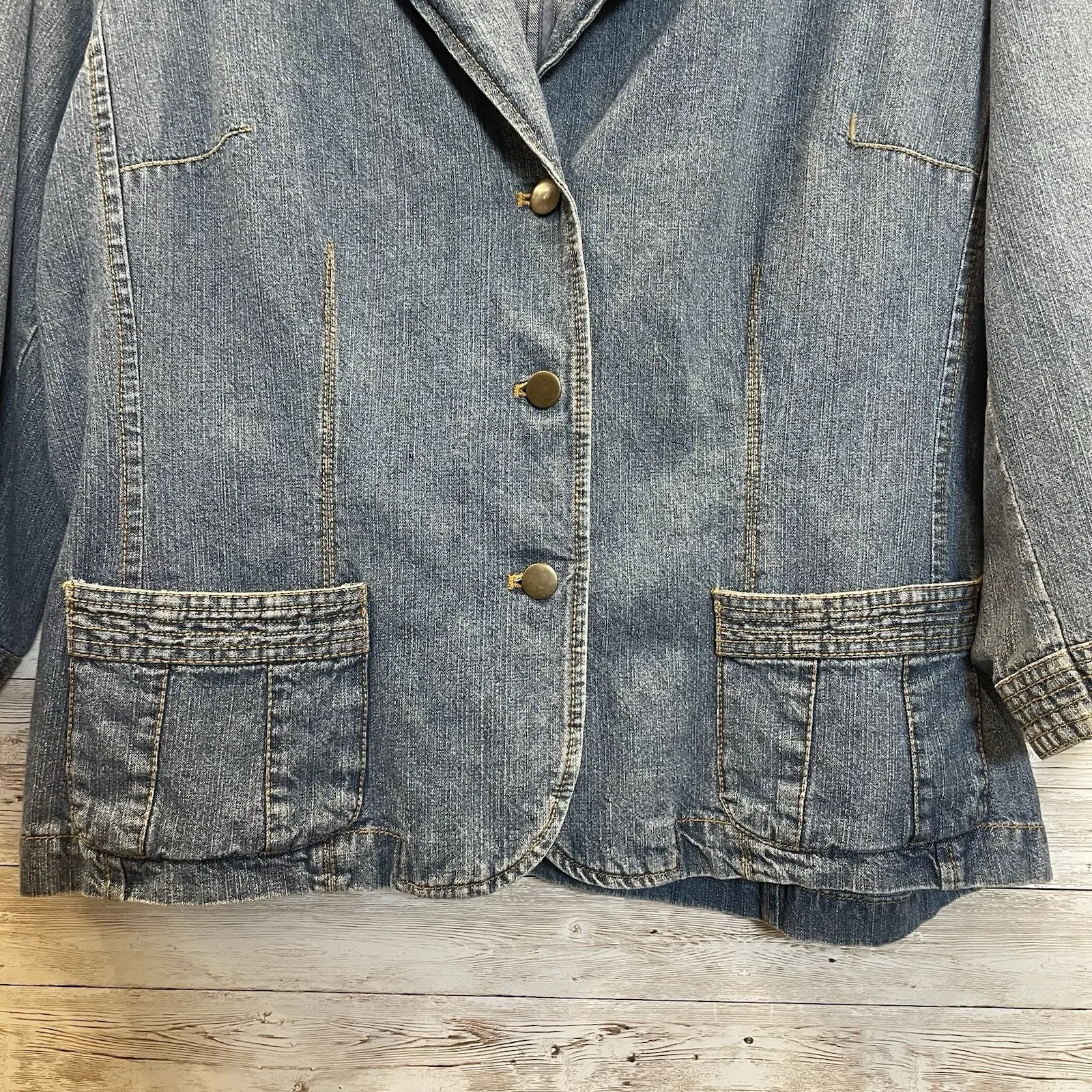 Coldwater Creek Womens XL Jacket Jean 3/4‎ Sleeve Button Up Ribbon Tie Med Wash - Image 5