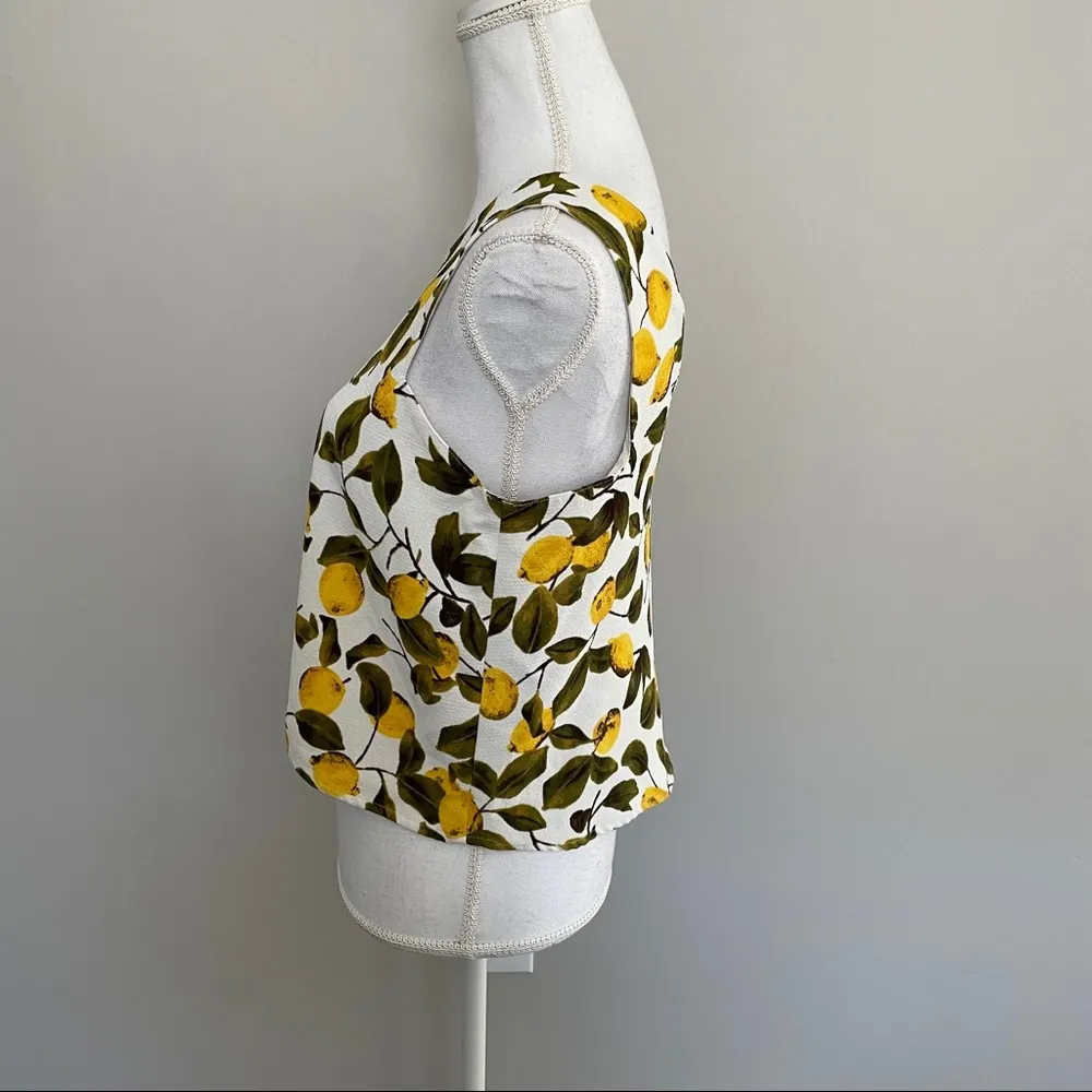 Top Cropped Lemon Grove Reversible Sleeveless Yellow Olive Green Cream - Image 5