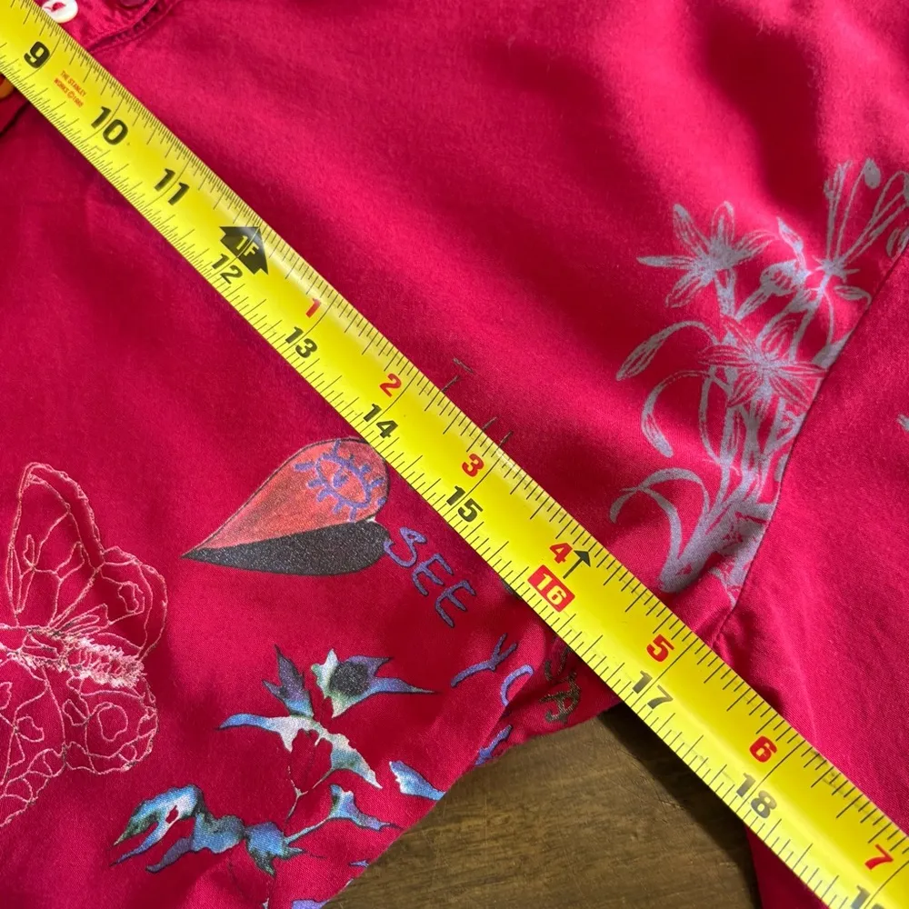 Desigual Words Long Sleeve Blouse Pop Over Top M Tiger Printed Artsy Edgy Art M - Image 7